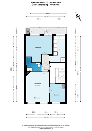 Plattegrond - Kijkduinstraat 51-3, 1055 XR Amsterdam - Kijkduinstraat 51-3 - Amsterdam - Alternatief_1.jpg
